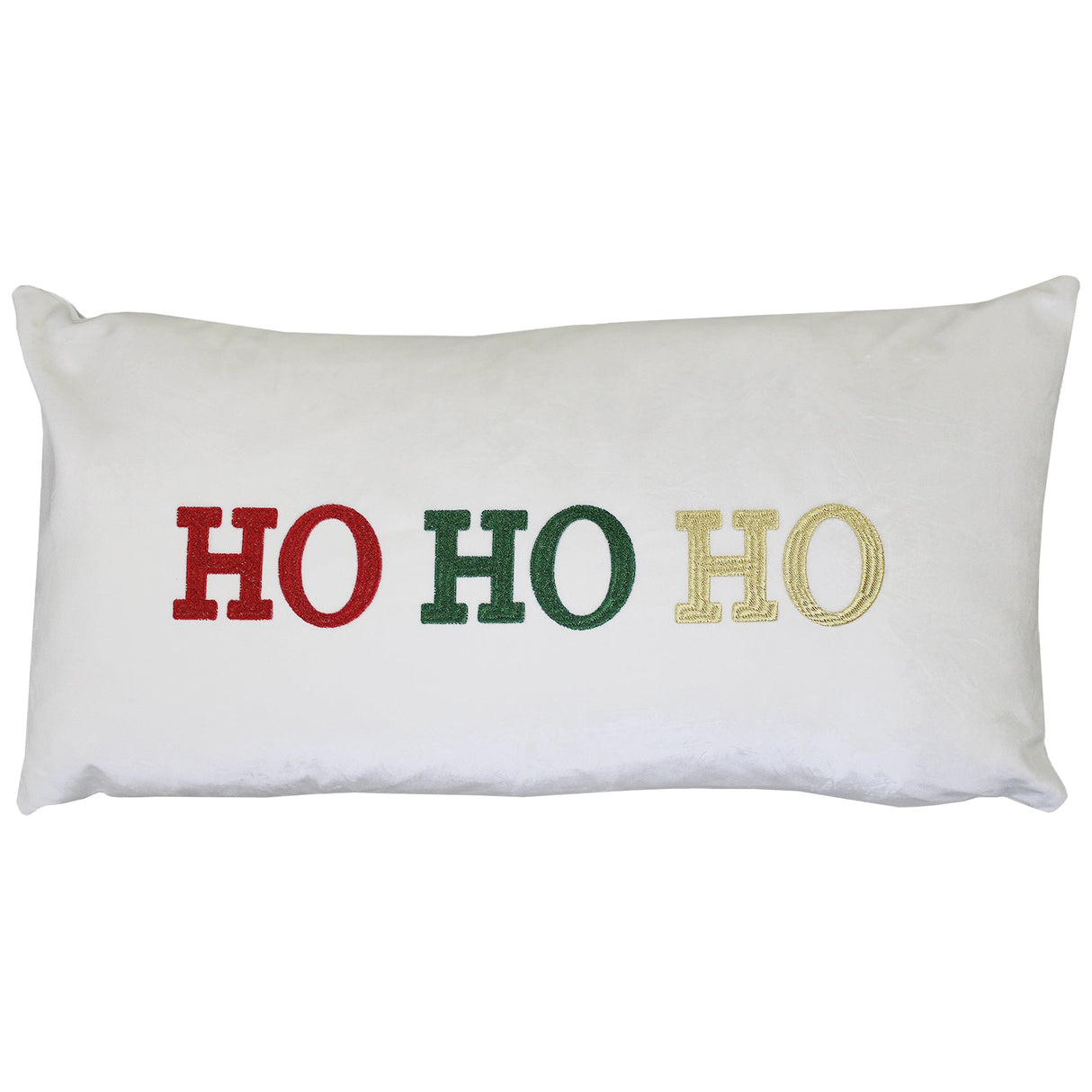 Hohoho Embroidery Velvet Fabric - Metallic Embroidered Holiday Pillow, Red/Gold, 14" X 26" (1 Piece)