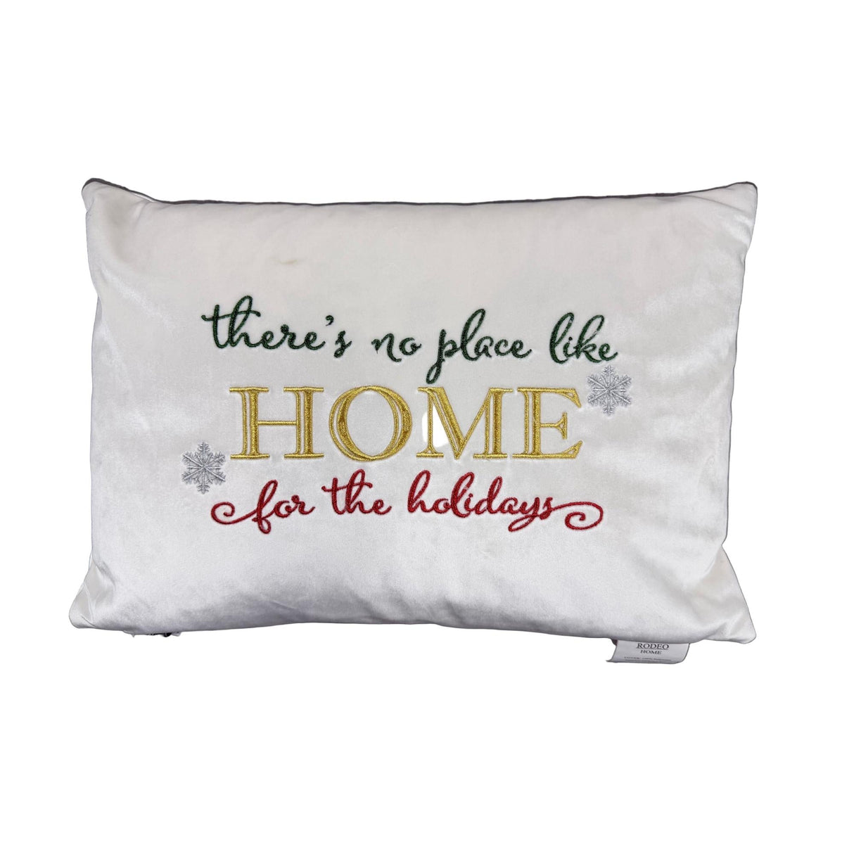There's No Place Like Home For The Holidays Embroidered Velvet Pillow - Red/Gold Metallic Embroidery, 14" X 20" (1 Pillow)