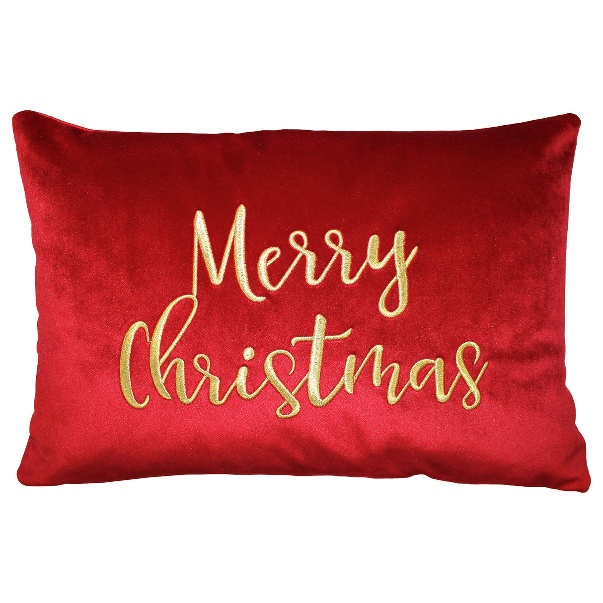 Merry Christmas Embroidered Velvet Pillow - Red/Gold Typography, 14" X 20" (1 Pillow)