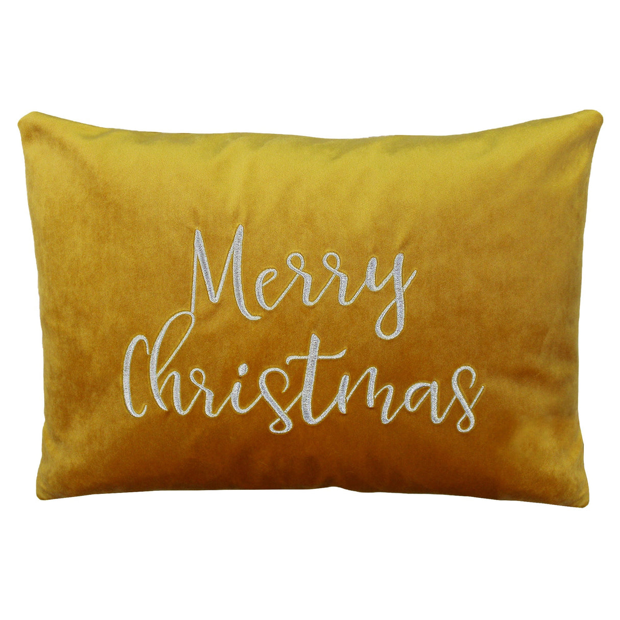Merry Christmas Embroidered Velvet Pillow - Red/Gold Typography, 14" X 20" (1 Pillow)