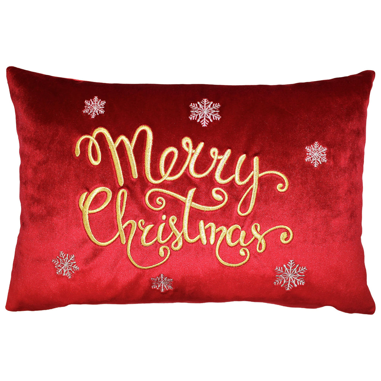 Merry Christmas Snowflakes Embroidery Velvet Pillow - Metallic Embroidery, 14" X 20" (1 Pillow)