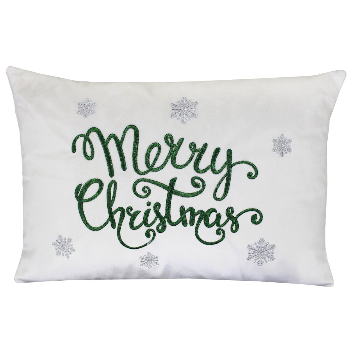 Merry Christmas Snowflakes Embroidery Velvet Pillow - Metallic Embroidery, 14" X 20" (1 Pillow)