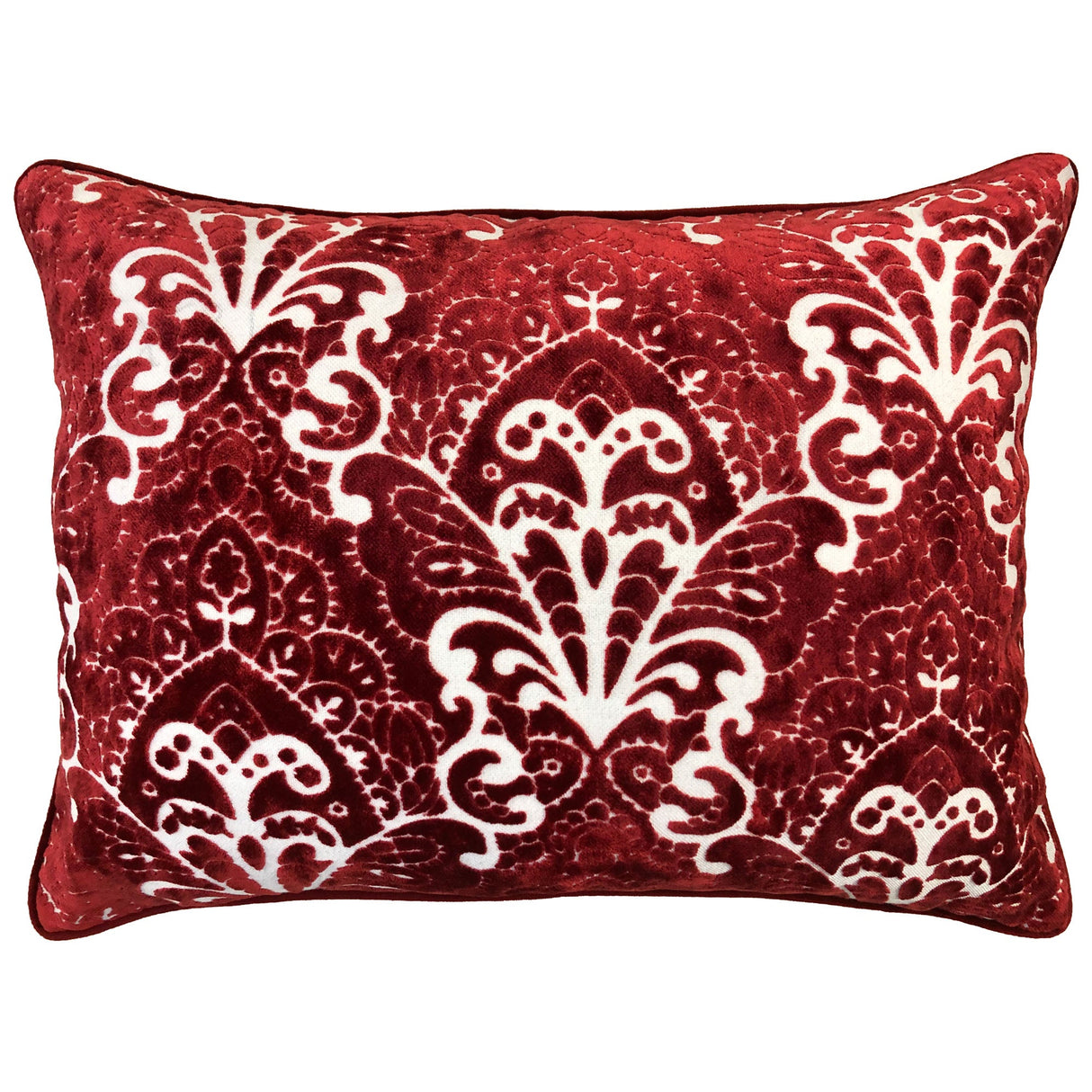 Stevie Metallic Damask Cut Velvet Pillow Fabric - Red, Sapphire, Olive, Gold, 18" X 24" (1 Set)