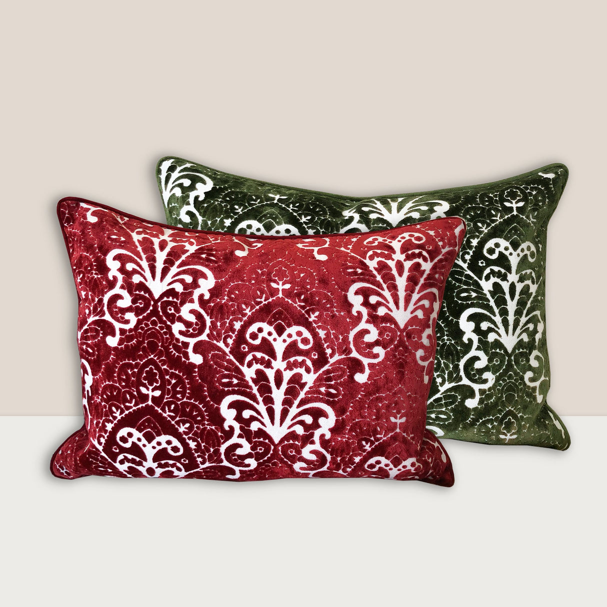 Stevie Metallic Damask Cut Velvet Pillow Fabric - Red, Sapphire, Olive, Gold, 18" X 24" (1 Set)