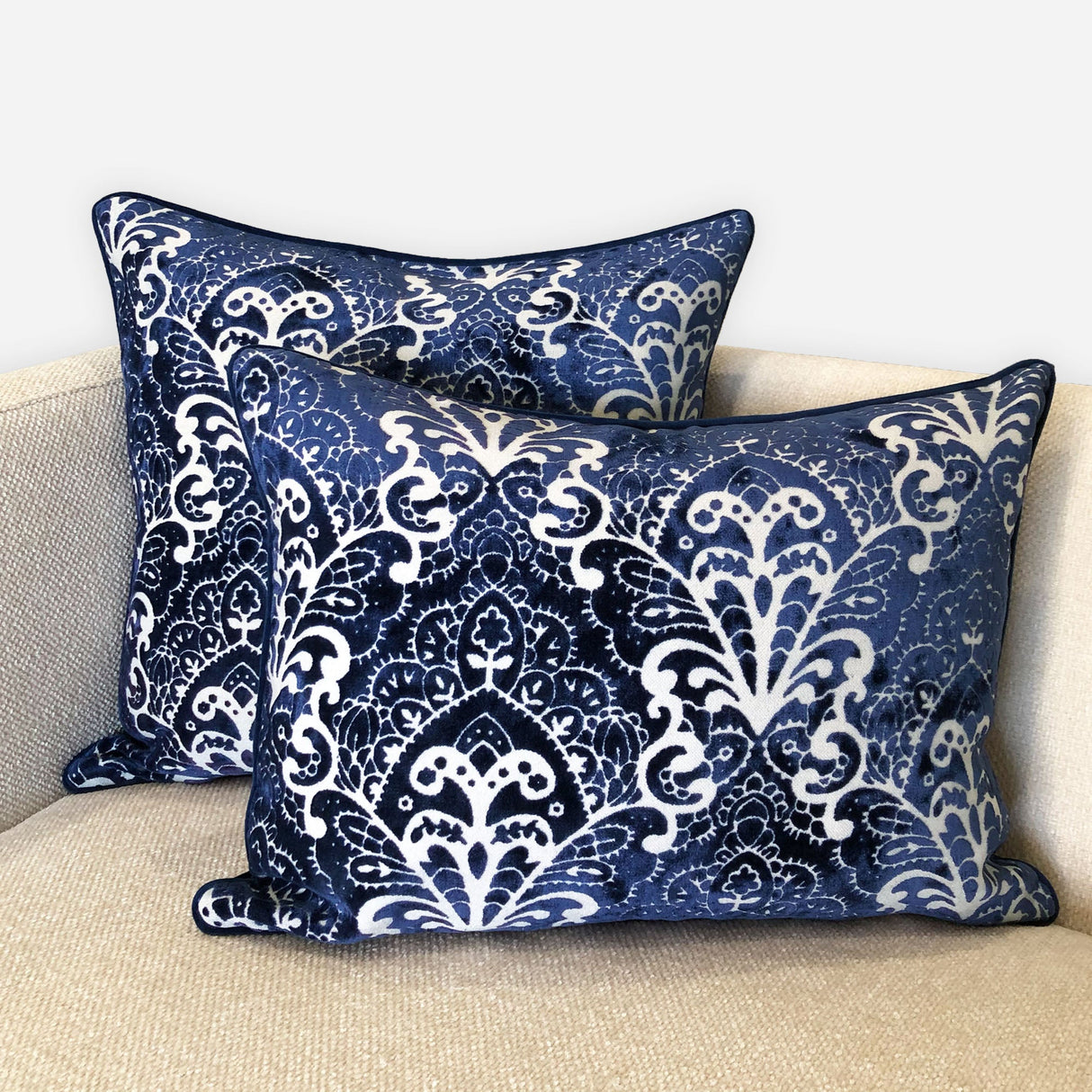 Stevie Metallic Damask Cut Velvet Pillow Fabric - Red, Sapphire, Olive, Gold, 18" X 24" (1 Set)