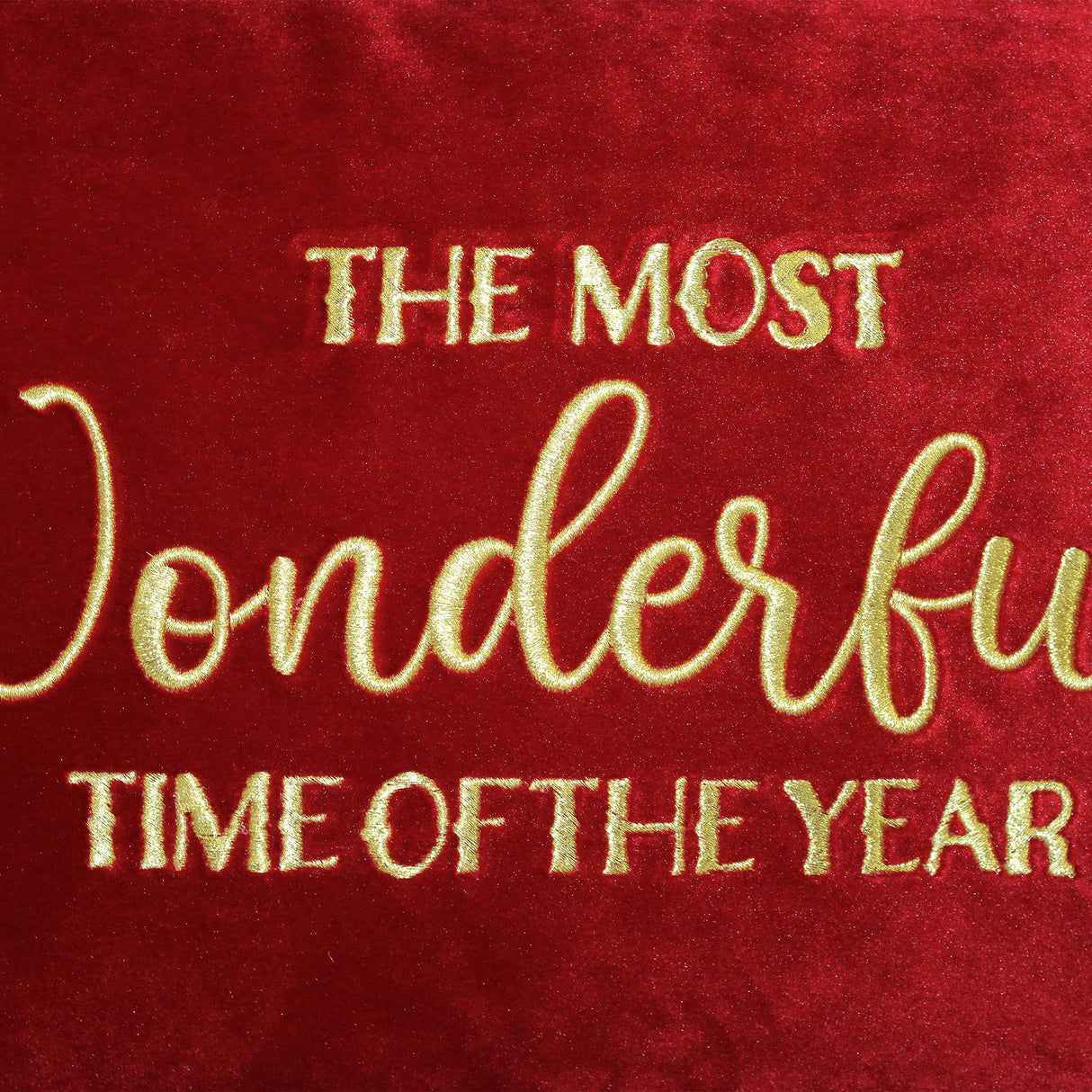 The Most Wonderful Time Of The Year Embroidered Velvet Pillow - Holiday Sentiment, 14X20" (1 Pillow)