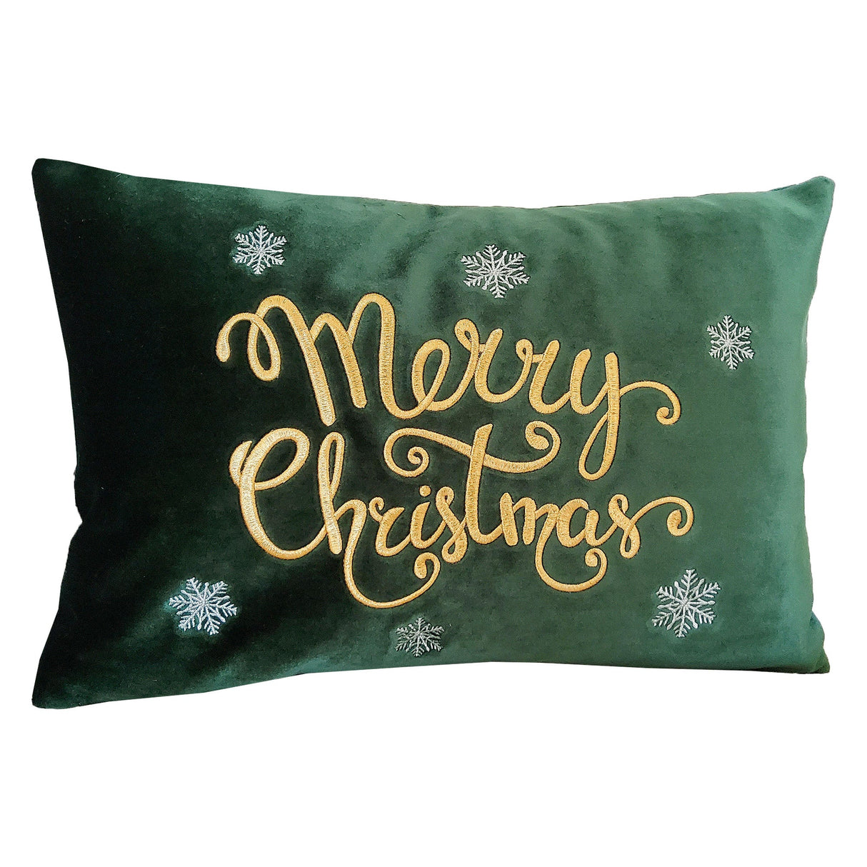 Merry Christmas Snowflakes Embroidery Velvet Pillow - Metallic Embroidery, 14" X 20" (1 Pillow)