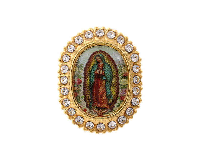 1" x 3/4" Gold Guadalupe Crystal Rhinestone Frame Lapel Pin - Pack of 12