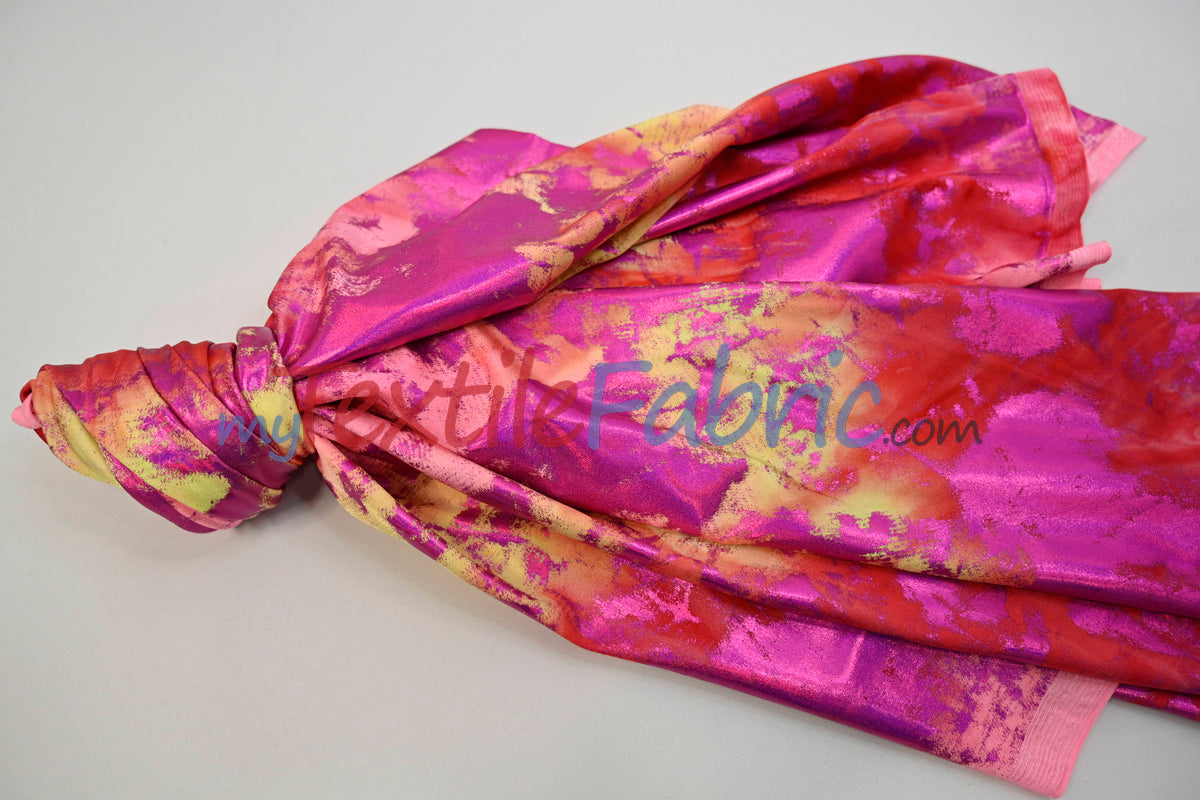 Tie Dye Hologram Spandex Fabric - Vibrant Multicolor Tie Dye, 58/60" Width (1 Yard)