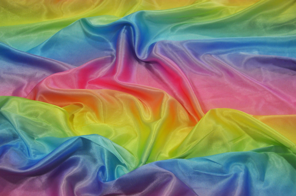 Rainbow Charmeuse Satin Fabric - Multi Color Ombre, 58/60" Width (1 Yard)