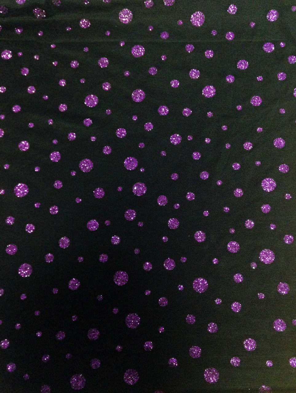 Sparkly Polka Dot Glitter On Black Polyester Spandex Mesh Fabric - Black, Sparkly Polka Dot Glitter, 58"-60" Width