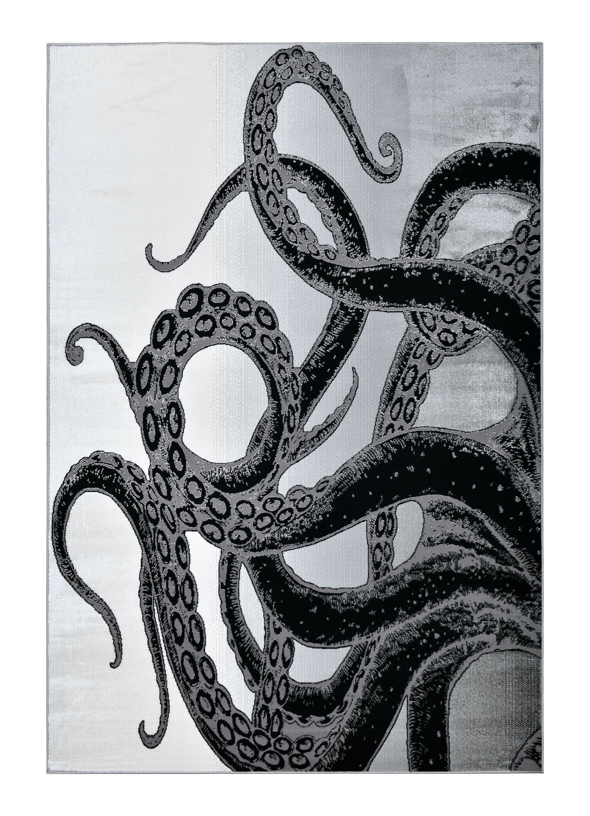 Z339A Polyester Fabric - Metallic Octopus Tentacle Design, Light Grey, Black Or Blue, 5' 3" X 7' 6" / 7' 9" X 10' 5" (1 Rug)