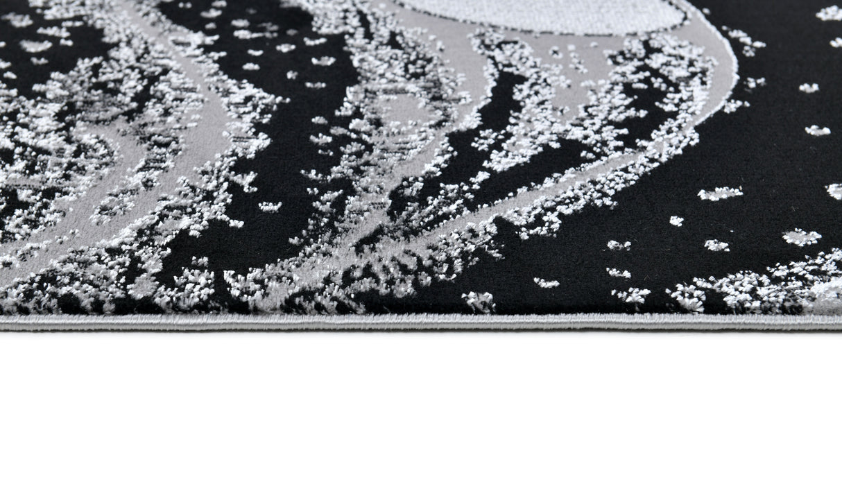 Z339A Polyester Fabric - Metallic Octopus Tentacle Design, Light Grey, Black Or Blue, 5' 3" X 7' 6" / 7' 9" X 10' 5" (1 Rug)