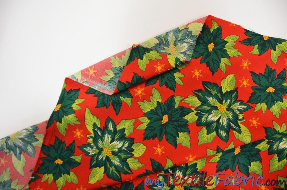 Polyester Poinsettia Christmas Floral Polyester Fabric - Poinsettia Christmas Floral Print, 58/60" Width (1 Yard)