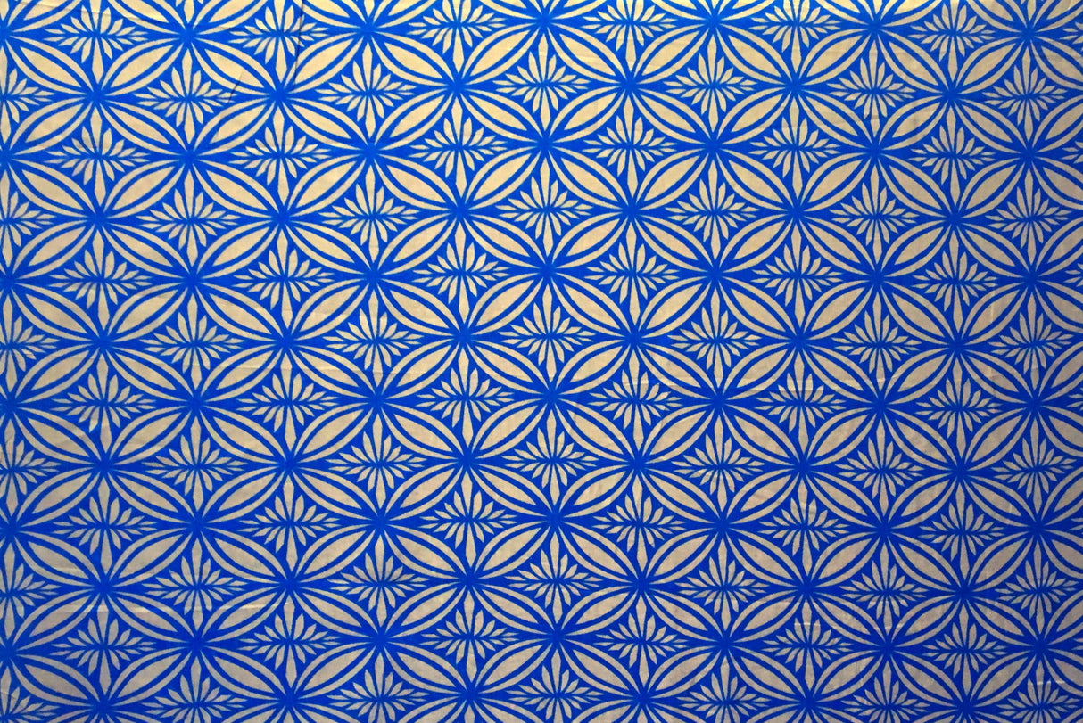 Tapa Flower Print Poly Linen Fabric - Red, Blue, Yellow, 58" Width (1 Yard)