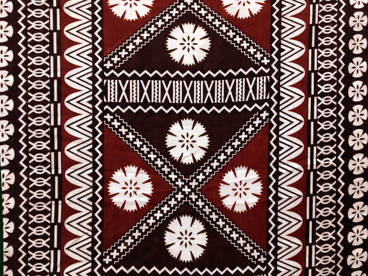 Polyester Tapa Fabric Fijian Print Maroon Oak