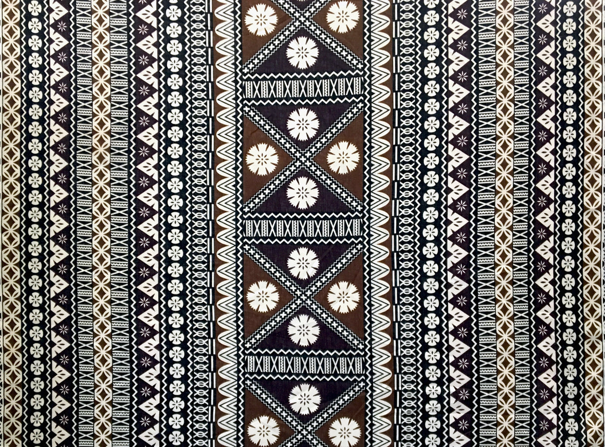 Polyester Tapa Fabric Fijian Print Maroon Oak