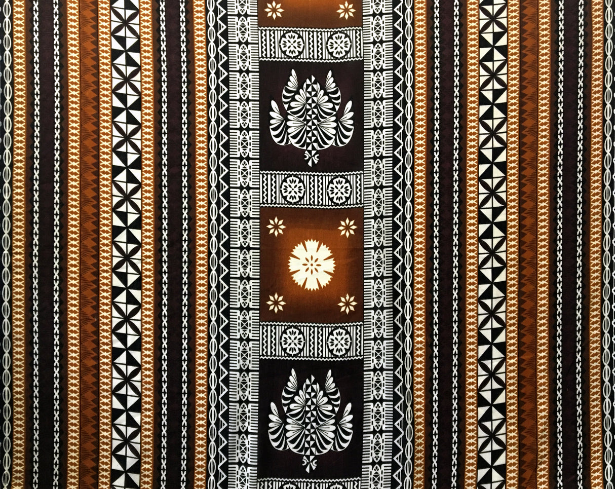 Fiji Turtle Border Poly Linen Fabric - Maroon Oak, Brown/Gold, 55" Width (1 Yard)