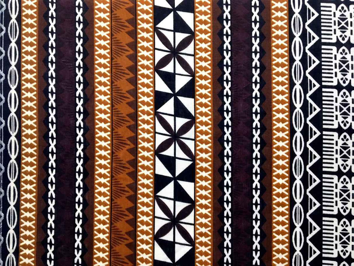 Fiji Turtle Border Poly Linen Fabric - Maroon Oak, Brown/Gold, 55" Width (1 Yard)