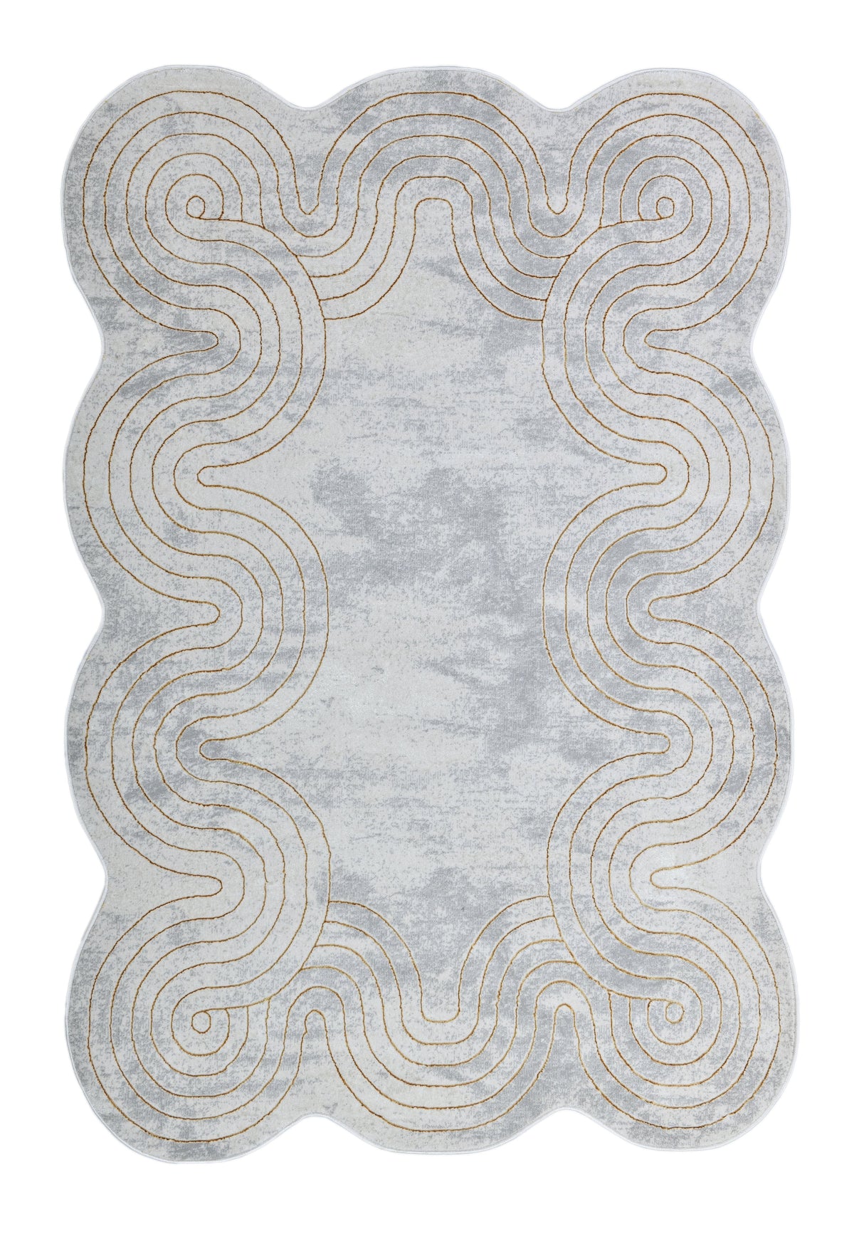 Z325B Polyester Fabric - Cream Rug With Metallic Gold Accents, Designer Geometric Edge Style, 5' 3" X 7' 6", 7' 9" X 10' 5", 10' X 13' (1 Piece)