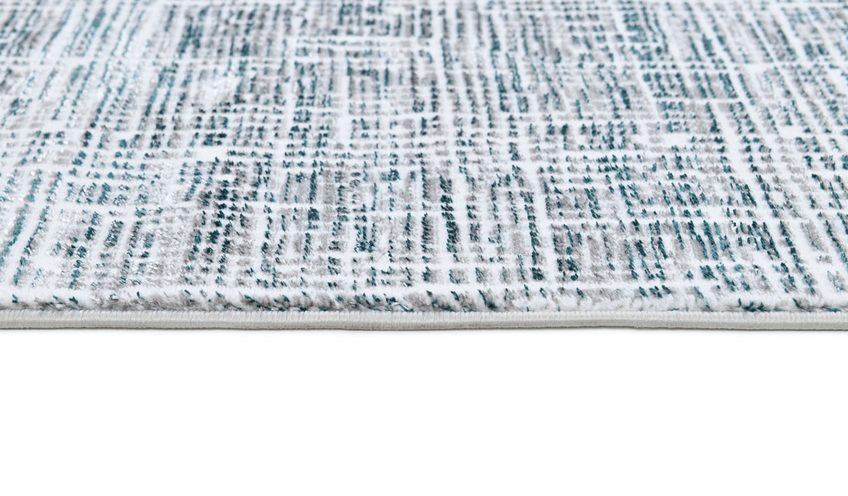 Z240A Polyester Fabric - Fresh Cream Rug With Green And Silver Geometric Accents, Green, Geometric, 5' 3" X 7' 6", 7' 9" X 10' 5", 10' X 13' (1 Rug)
