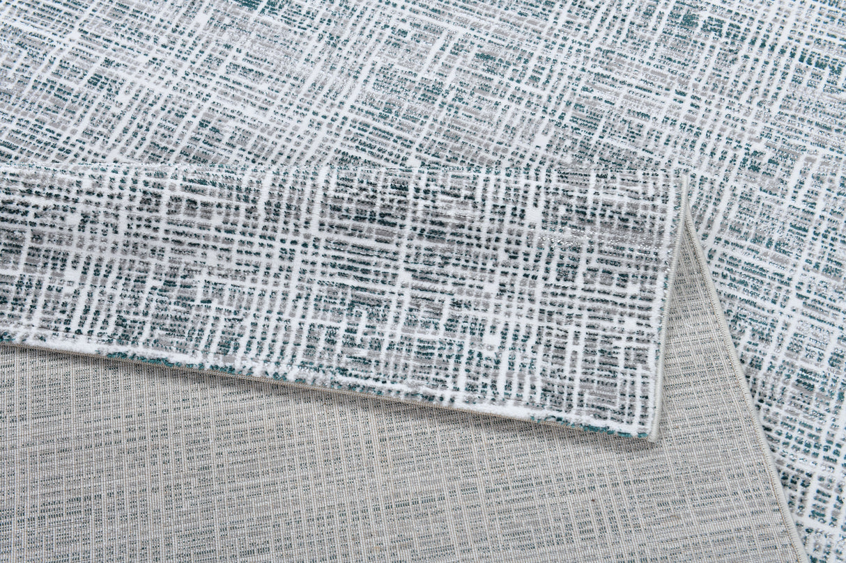 Z240A Polyester Fabric - Fresh Cream Rug With Green And Silver Geometric Accents, Green, Geometric, 5' 3" X 7' 6", 7' 9" X 10' 5", 10' X 13' (1 Rug)