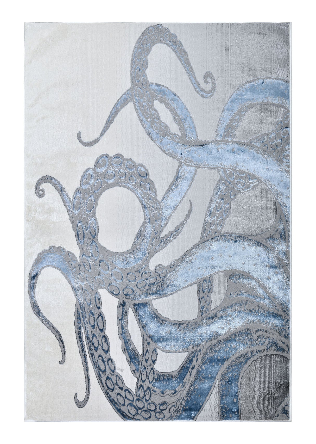 Z339A Polyester Fabric - Metallic Octopus Tentacle Design, Light Grey, Black Or Blue, 5' 3" X 7' 6" / 7' 9" X 10' 5" (1 Rug)