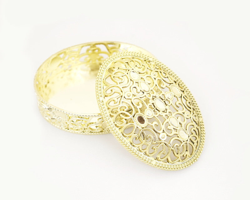 2 3/4" x 3 3/4" Gold Oval Carved Plastic Favor Trinket Box - Pack of 12