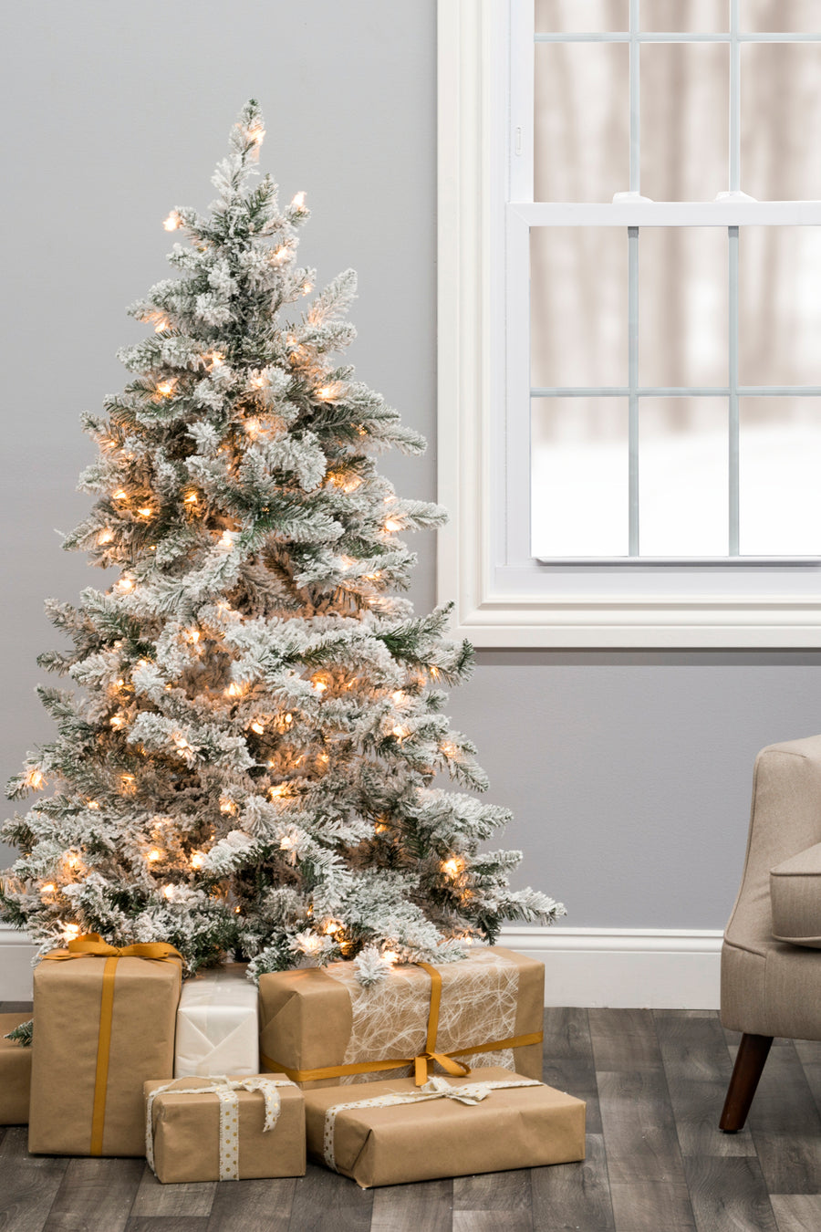 5' Prelit Alpine Spruce Snow Flocked Christmas Tree