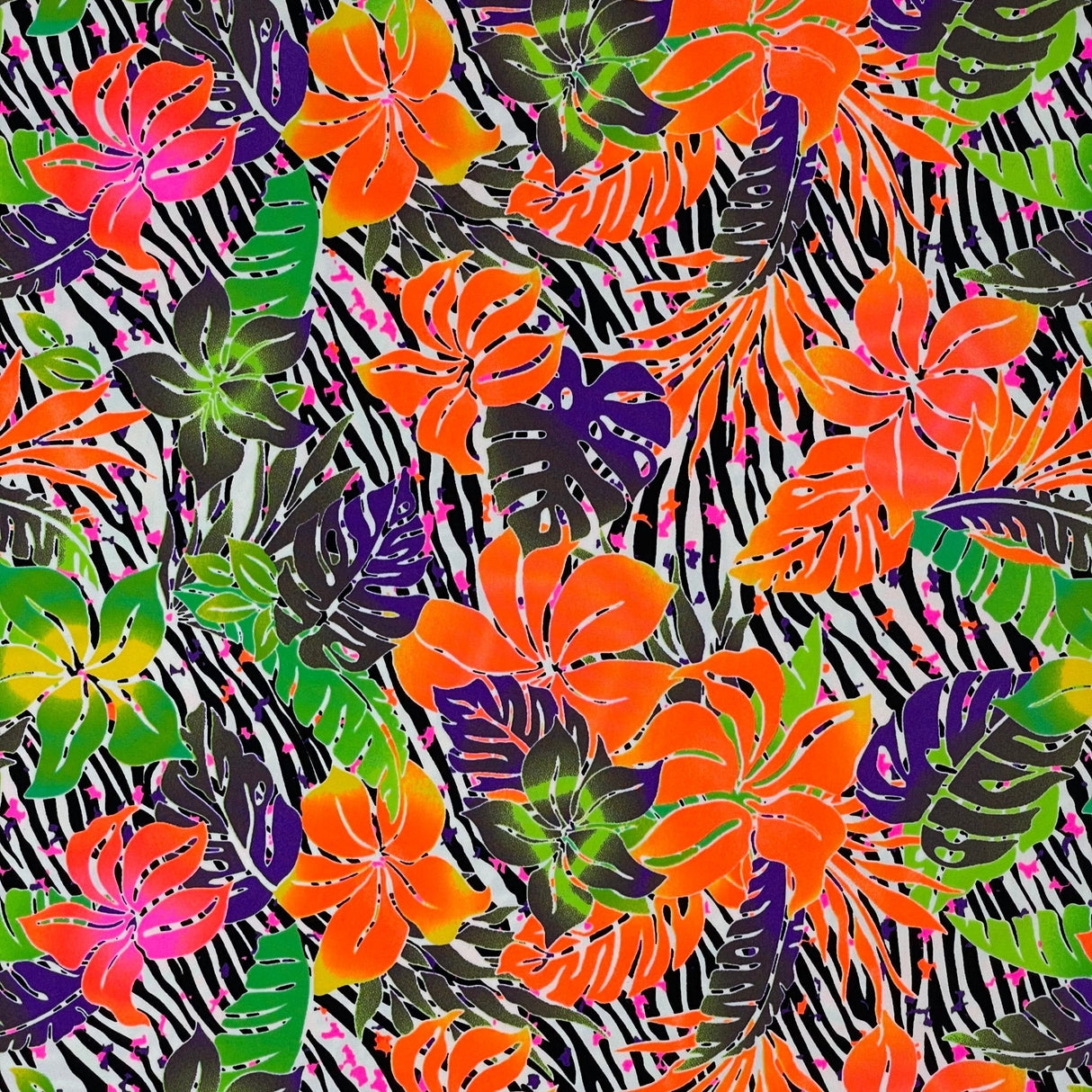 Tropical Zebra Printed Nylon Spandex Fabric - Blue Zebra Print, 55/56" Width (1 Yard)
