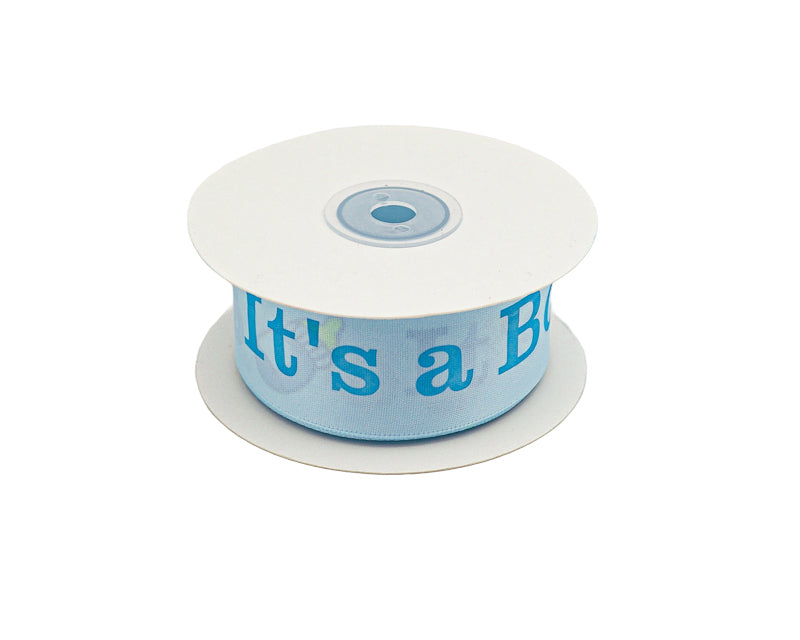 1 1/2" x 25 Yards Blue It's a Boy Baby Shower Printed Satin Gift Ribbon