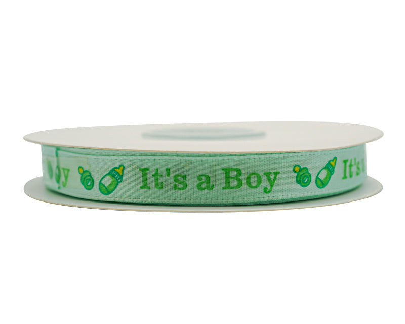 3/8"x 25 yards Mint It's a Boy Baby Shower Printed Satin Gift Ribbon