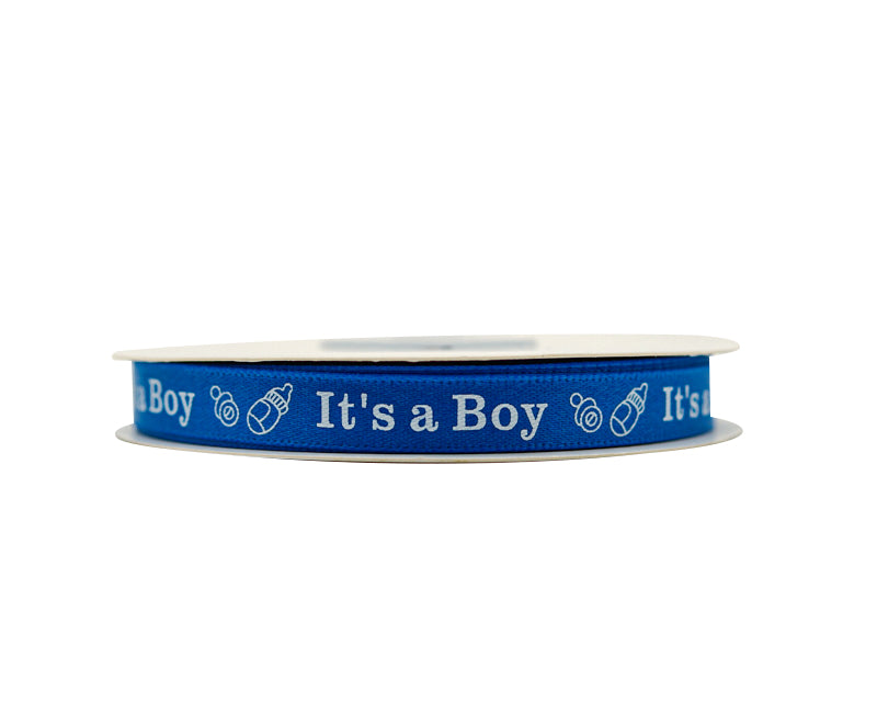 3/8"x 25 yards Royal Blue It's a Boy Baby Shower Printed Satin Gift Ribbon