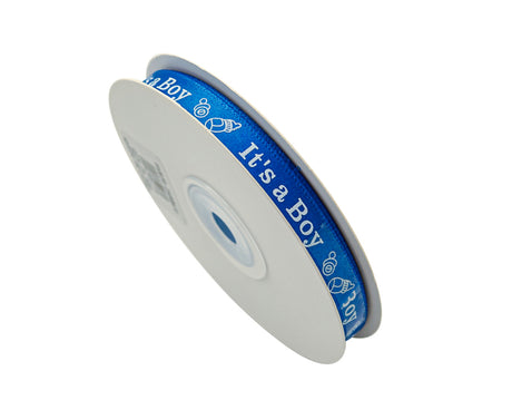 3/8"x 25 yards Royal Blue It's a Boy Baby Shower Printed Satin Gift Ribbon
