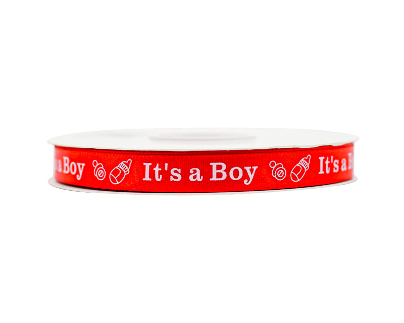 3/8"x 25 yards Red It's a Boy Baby Shower Printed Satin Gift Ribbon