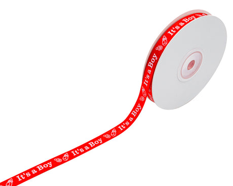 3/8"x 25 yards Red It's a Boy Baby Shower Printed Satin Gift Ribbon