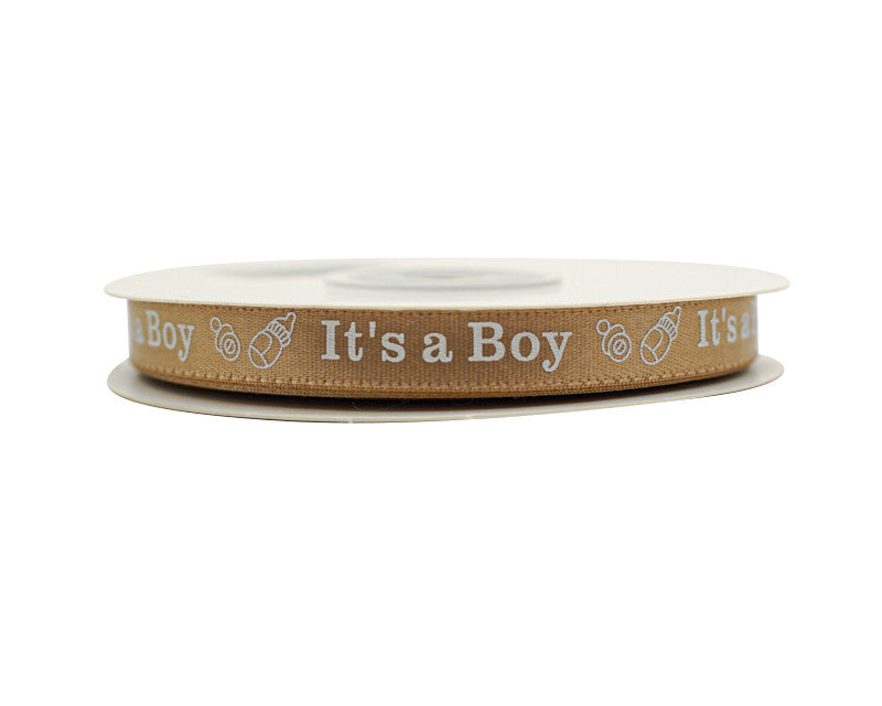 3/8"x 25 yards Tan It's a Boy Baby Shower Printed Satin Gift Ribbon - Pack of 15 Rolls