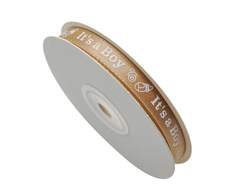 3/8"x 25 yards Tan It's a Boy Baby Shower Printed Satin Gift Ribbon