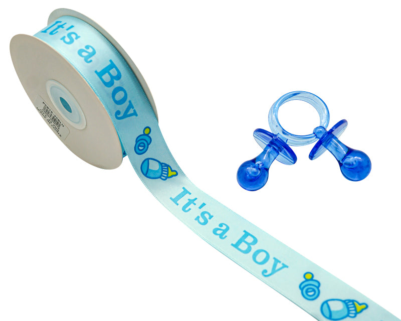 7/8"x 25 yards It's a Boy Baby Shower Single Face Satin Gift Ribbon