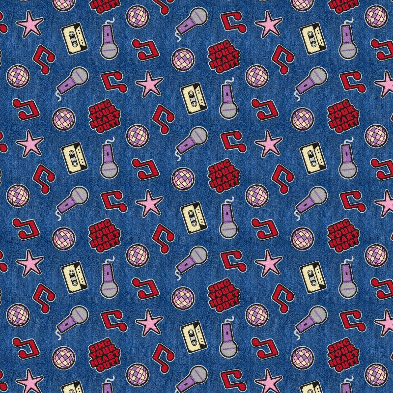 Cotton Fabric Blue Patch Perfect Music 43/44"