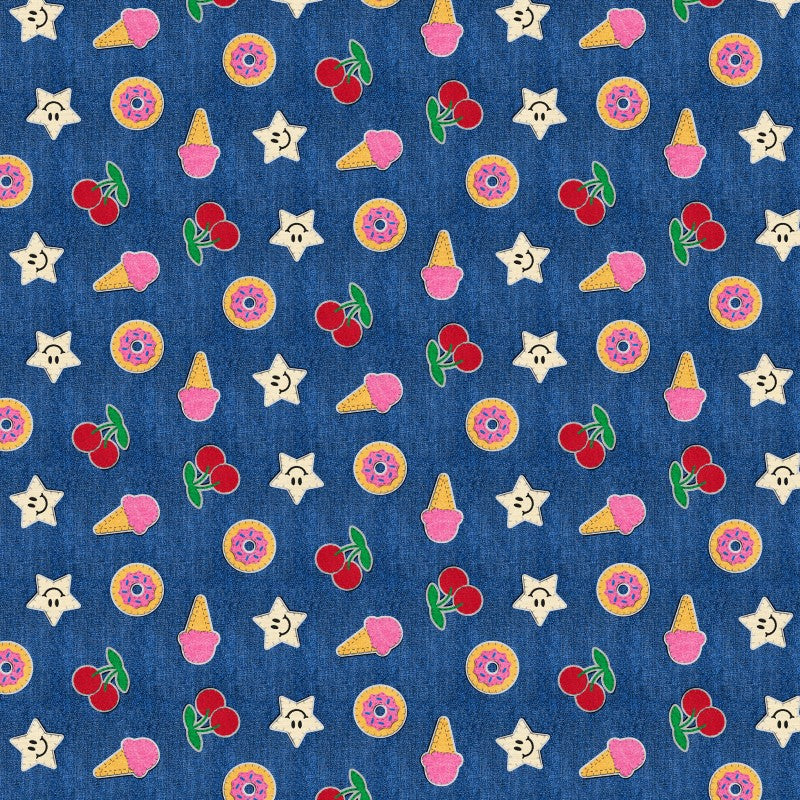 Cotton Quilting Fabric Blue Patch Perfect Sweet Tooth 43/44
