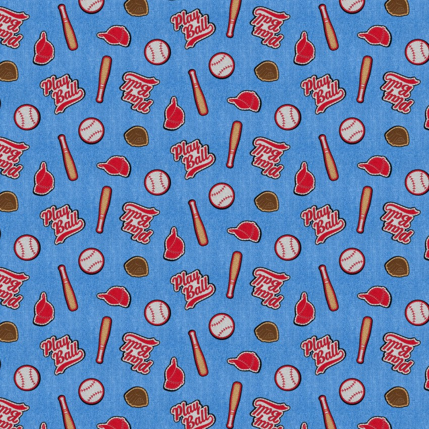 Cotton Baseball Fabric Blue Patch Perfect 43/44"