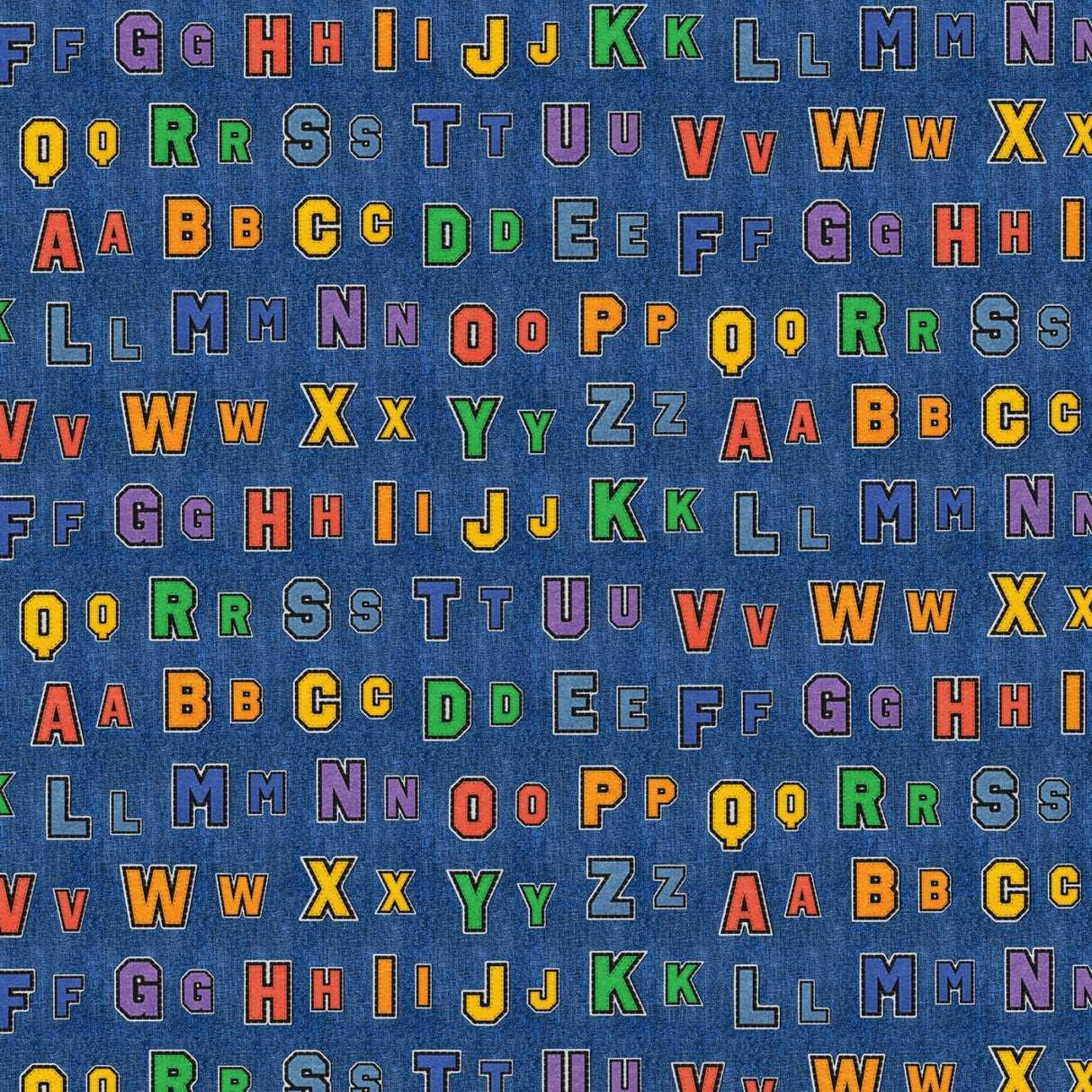 Cotton Print Blue Patch Perfect Alphabet Rows Fabric 43/44