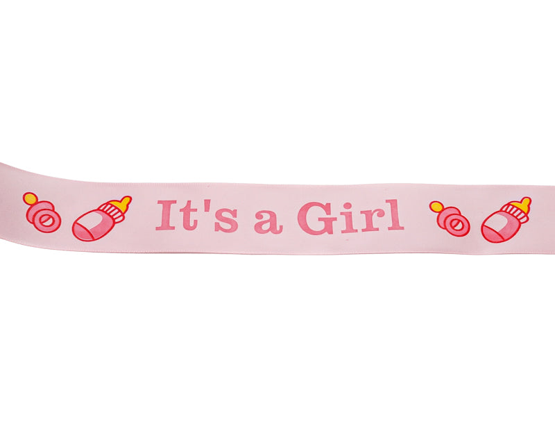 1 1/2" x 25 Yards Pink It's a Girl Baby Shower Printed Satin Gift Ribbon