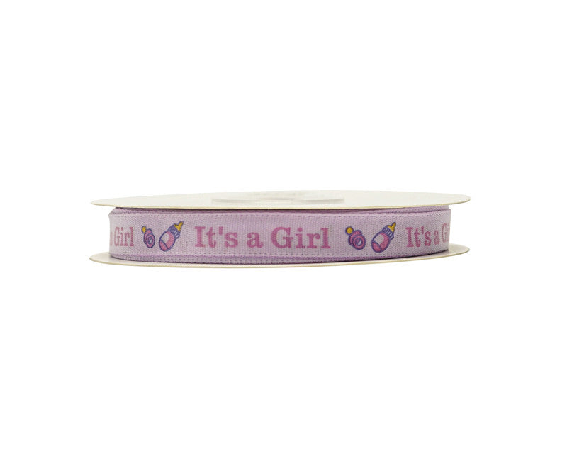 3/8" x 25 Yards Lavender/Pink It's a Girl Baby Shower Printed Satin Gift Ribbon - Pack of 15 Rolls