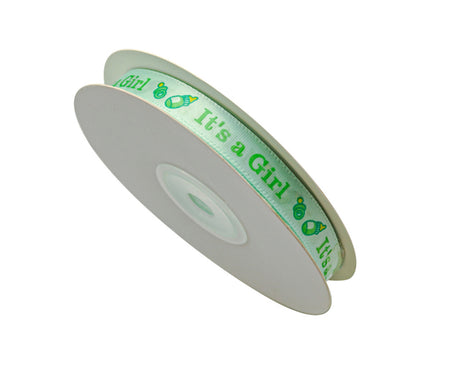 3/8"x 25 yards Mint It's a Girl Baby Shower Printed Satin Gift Ribbon