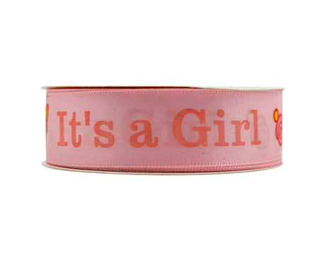 7/8"x 25 yards It's a Girl Baby Shower Single Face Satin Gift Ribbon