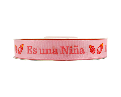 5/8"x 25 yards Es un Niña Baby Shower Spanish Single Face Satin Gift Ribbon