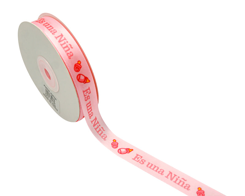 5/8"x 25 yards Es un Niña Baby Shower Spanish Single Face Satin Gift Ribbon