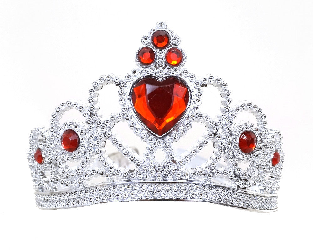 Red-Silver Jeweled Tiara Party Favor - Pack of 12 Plastic Crowns